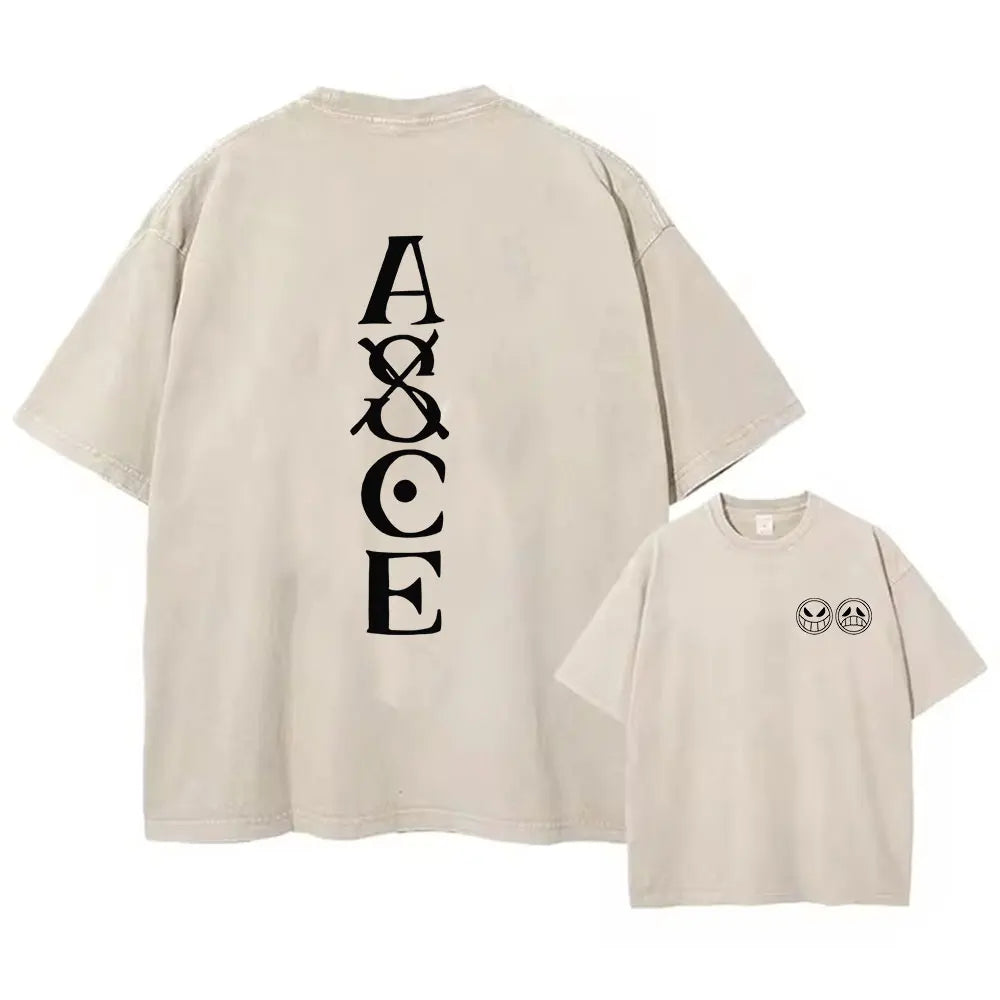 One Piece Anime Washed T-Shirts - Portgas D. Ace