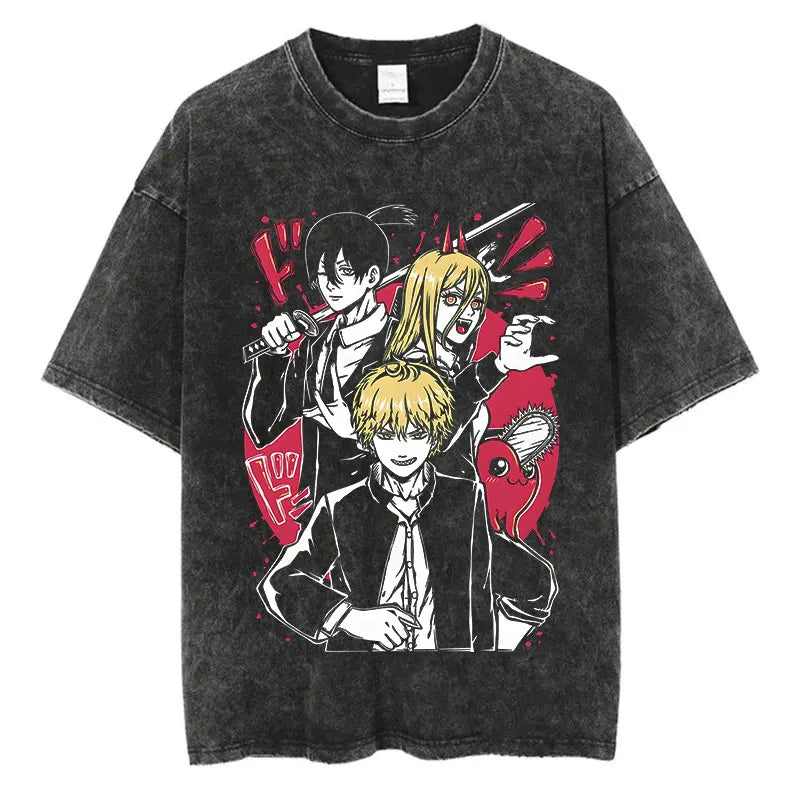 Chainsaw Man Anime Washed T-Shirts