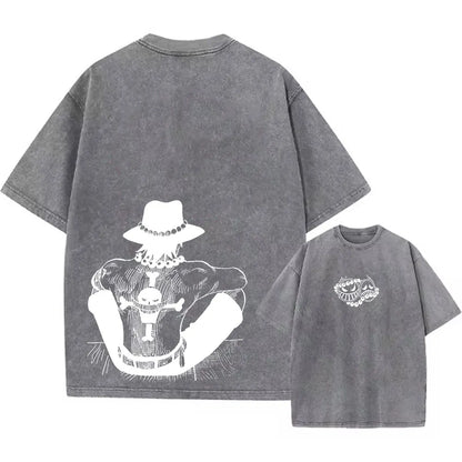 One Piece Anime Washed T-Shirts - Portgas D. Ace