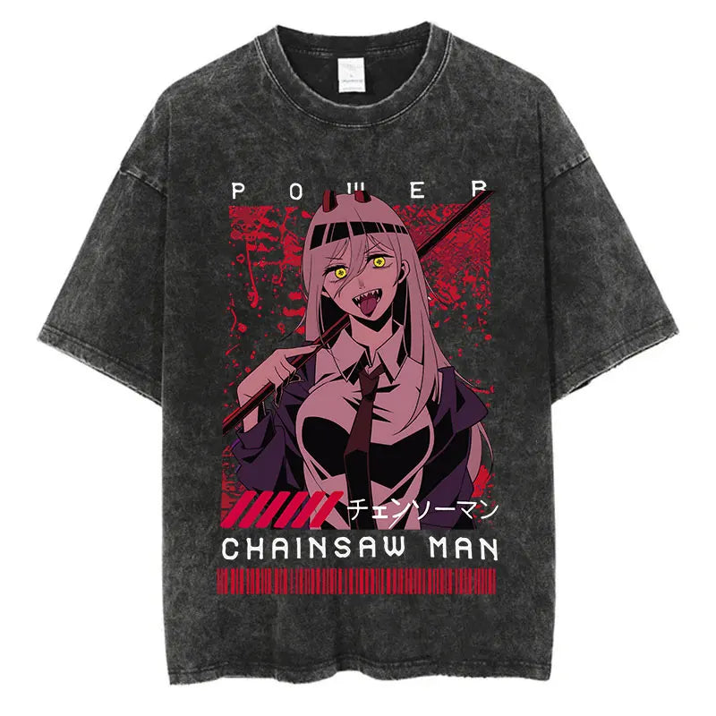 Chainsaw Man Anime Washed T-Shirts