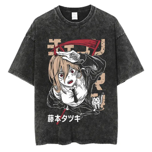 Chainsaw Man Anime Washed T-Shirts