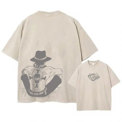 One Piece Anime Washed T-Shirts - Portgas D. Ace