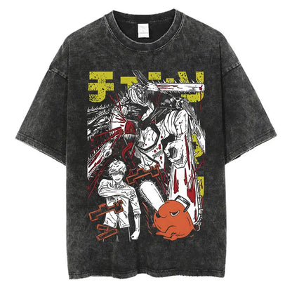 Chainsaw Man Anime Washed T-Shirts