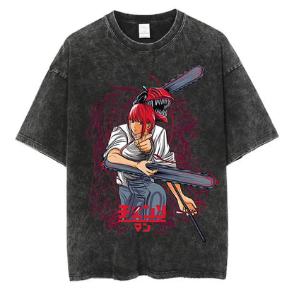 Chainsaw Man Anime Washed T-Shirts