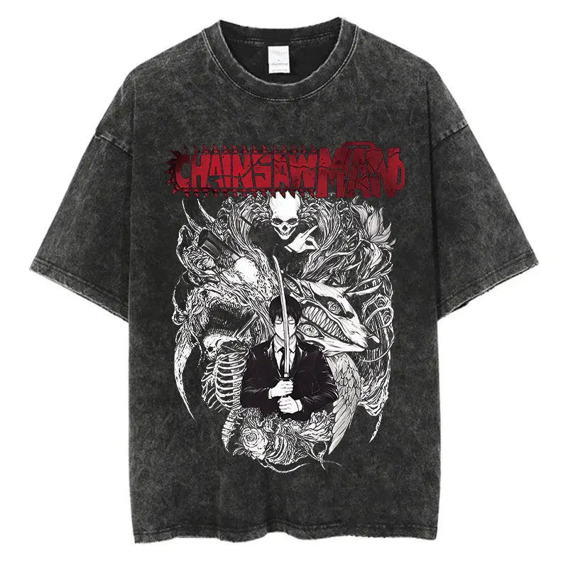 Chainsaw Man Anime Washed T-Shirts