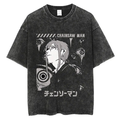 Chainsaw Man Anime Washed T-Shirts