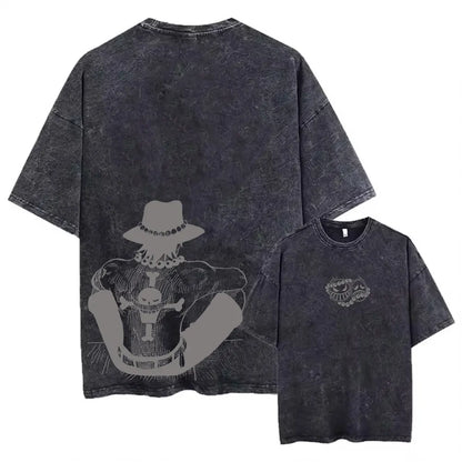 One Piece Anime Washed T-Shirts - Portgas D. Ace