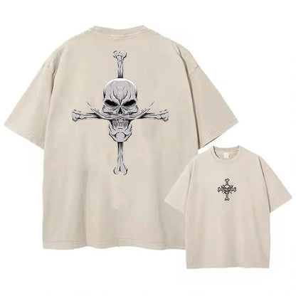 One Piece Anime Washed T-Shirts - Portgas D. Ace, Back Tattoo