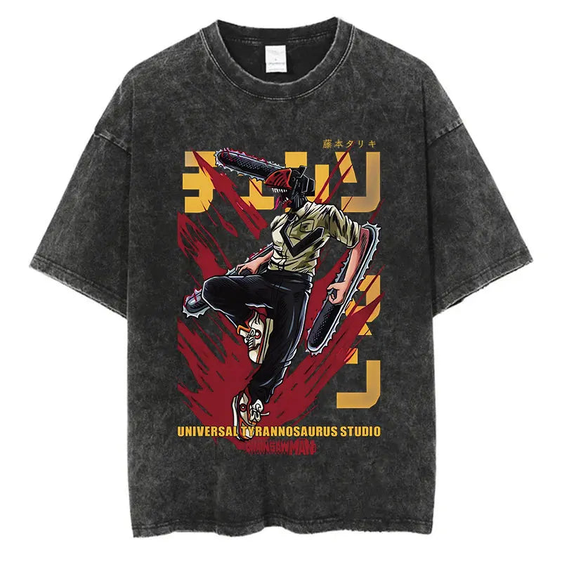 Chainsaw Man Anime Washed T-Shirts