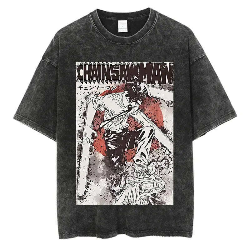 Chainsaw Man Anime Washed T-Shirts